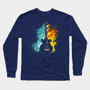 guitar silhouette with water and fire Long Sleeve T-Shirt